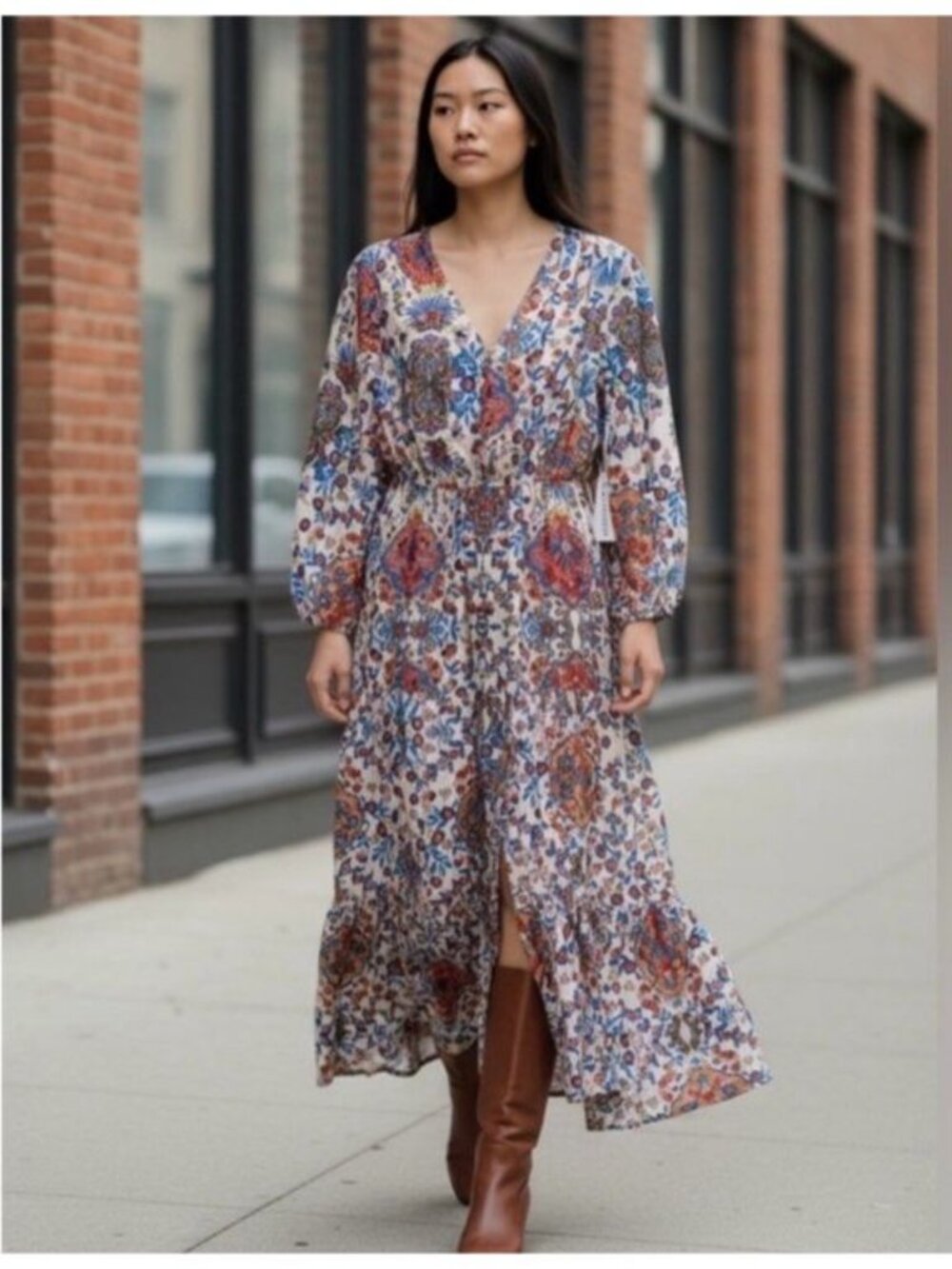 Anthropologie Boemo Maxi Dress Sz S Floral Hippie Peasant Boho Long Sleeve